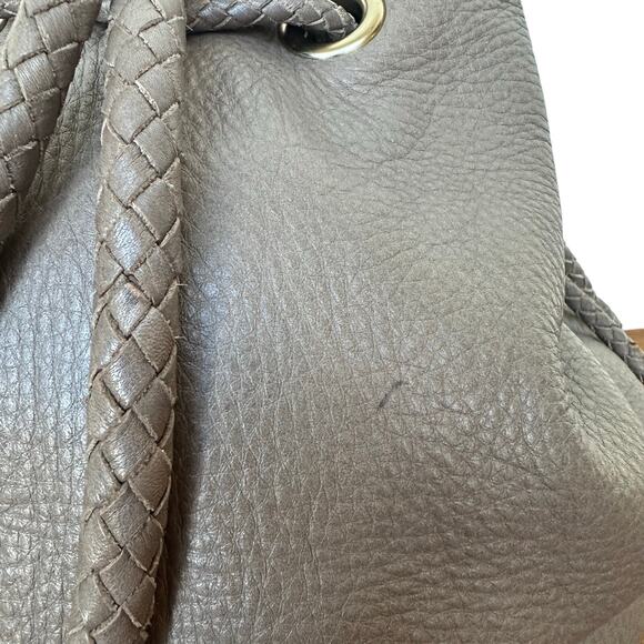 Elliott Lucca Taupe Leather Braided Drawstring Shoulder Bag - Picture 5 of 10